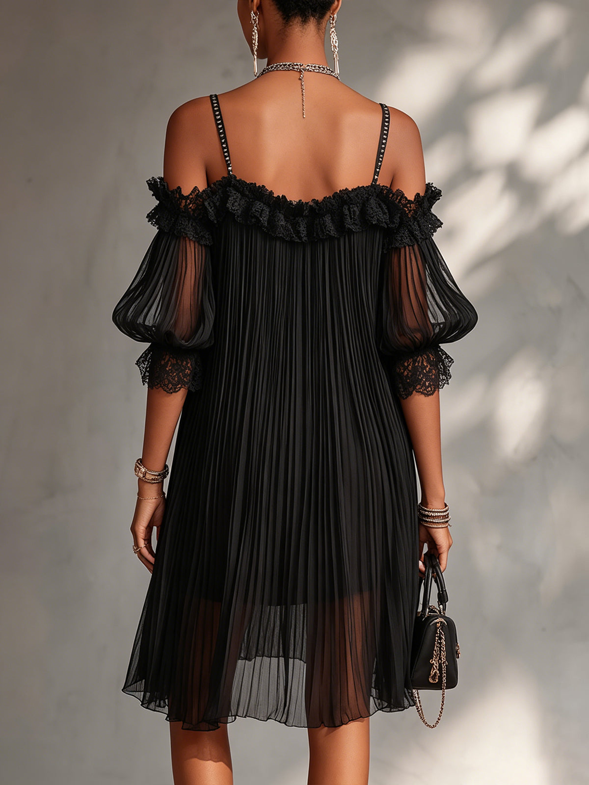 Isadora | Noir Pleated Off-Shoulder Dress